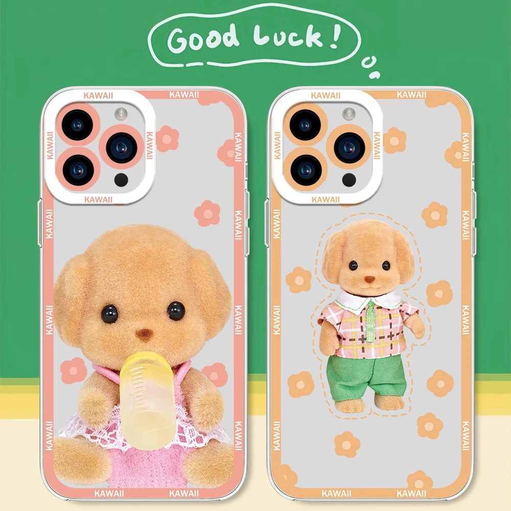 Cute S-Sylvanian F-Families Dog For iphone 11 12 13 14 15 16 Mini Plus Pro Max Transparent Shell