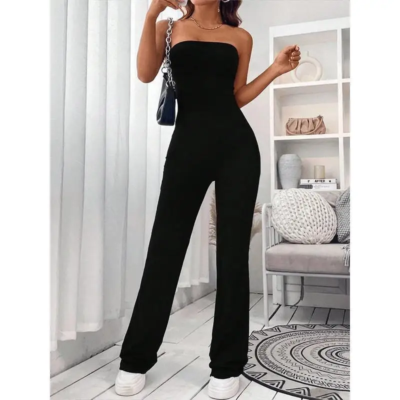 Off-Shoulder Backless Jumpsuit Low-Waist Five-Quarter Pants Length Fabric Other Material Ladies One-Piece Suits Spring Season