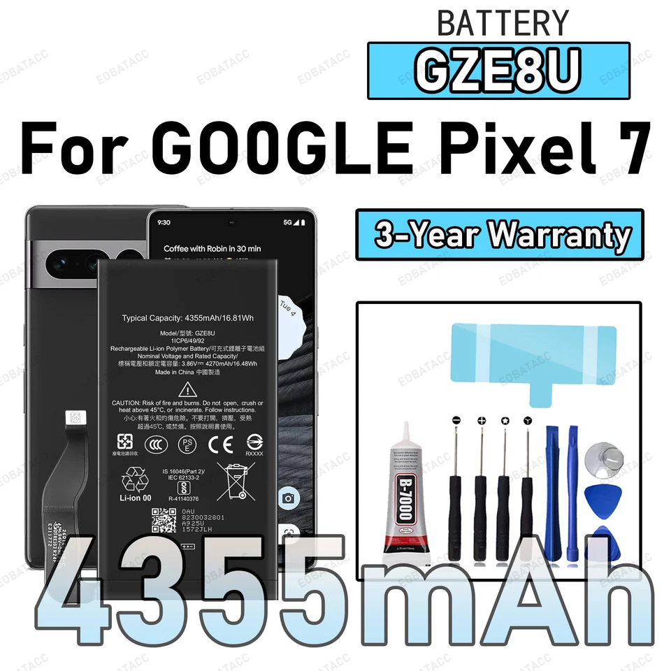 100% Nueva Batería GZE8U de Ciclo Cero para Google Pixel 7 Repuesto de Teléfono + Herramientas Gratis