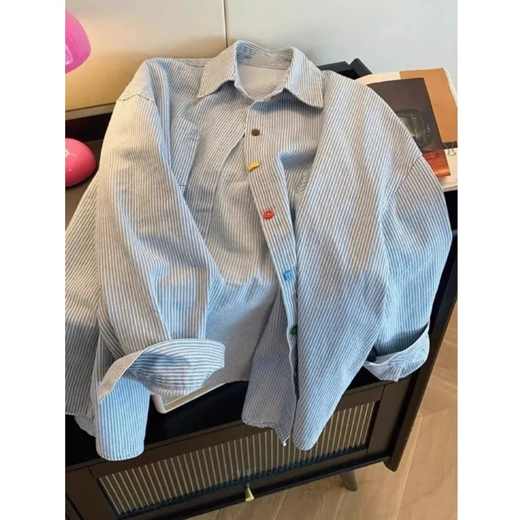 Vintage rayé femmes irt coupe ample printemps automne nouveau Sle boutonné coton Long Sve Ne haut minceur