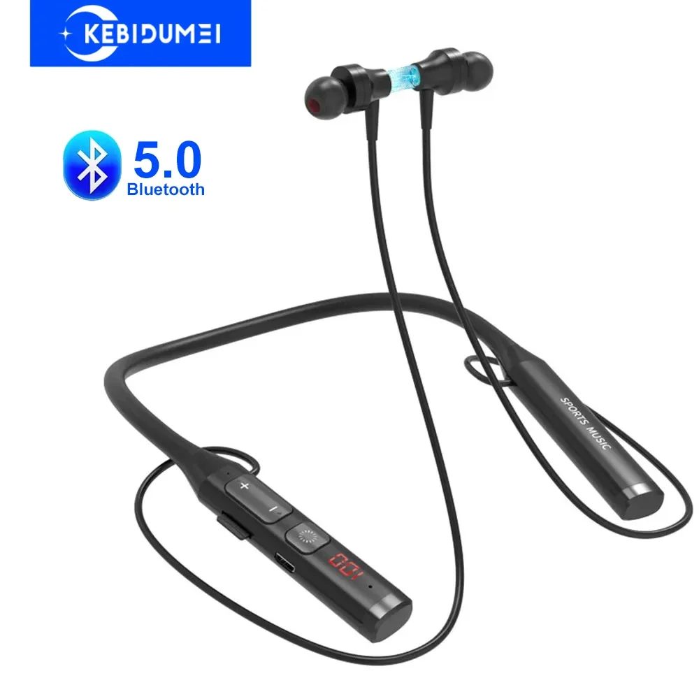 Bluetooth 5.0 Earphones Neckband Headsets Wireless Headphones HiFi Stereo Noise Reduction Earbuds Support BT TF Card FM Radio