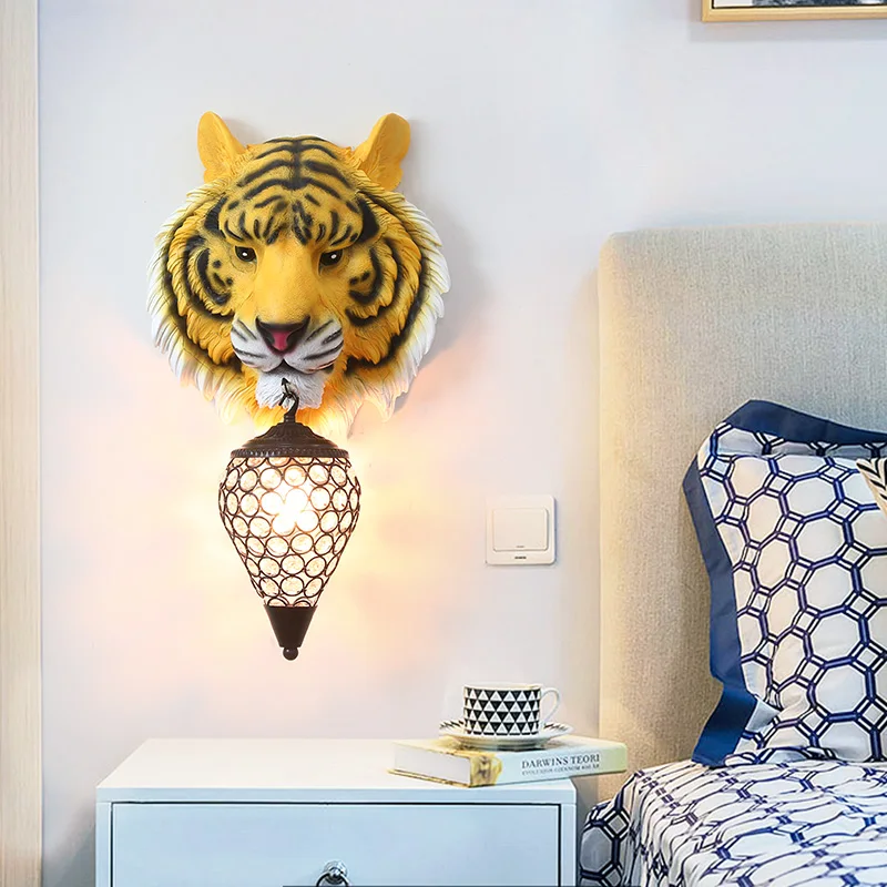 Nordic Living Room Tv Background Wall Tiger Head Decorative Wall Lamp Corridor Bedroom Children's Room Bedside Light