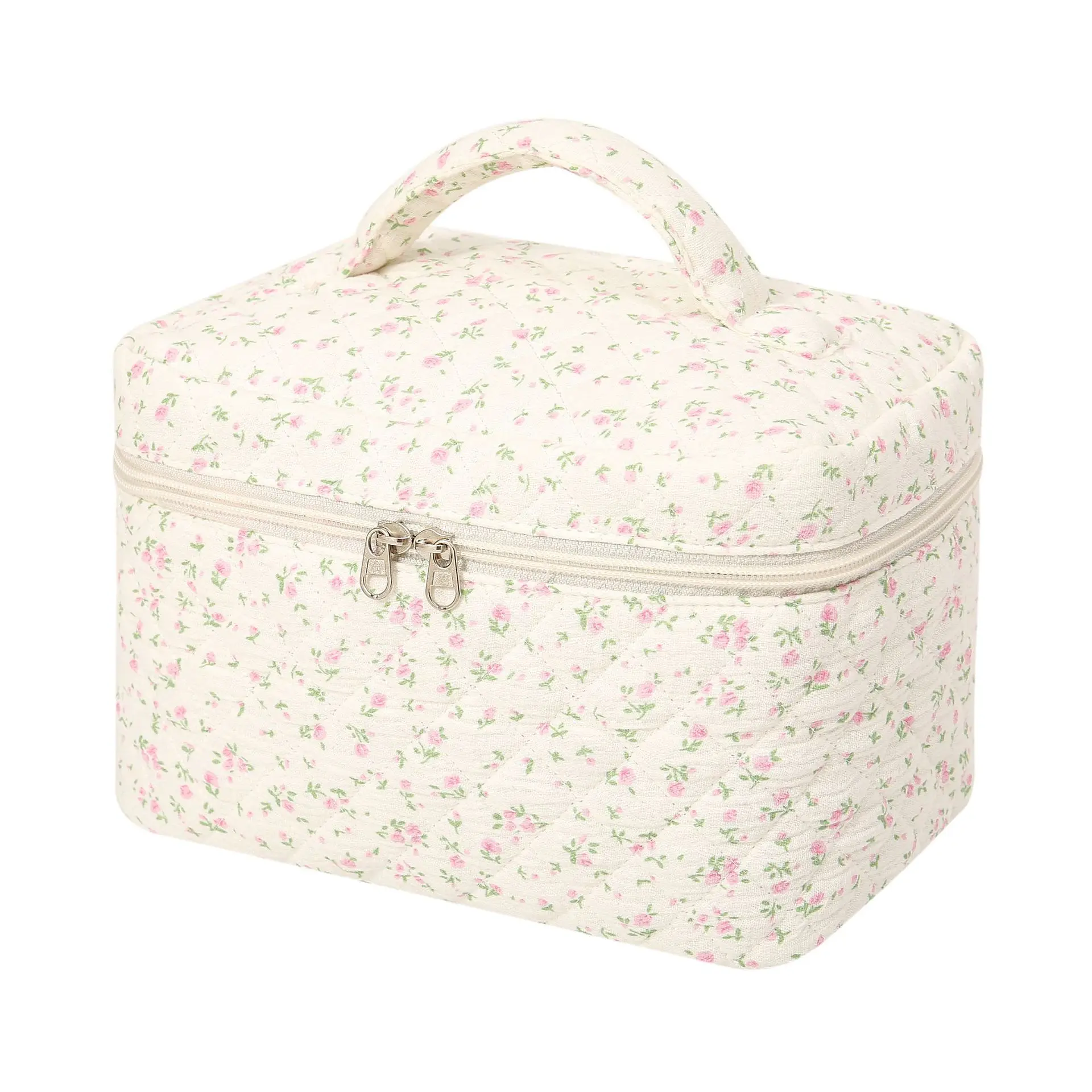 Handheld Makeup Bag Large Capacity Quilted Small Floral Cotton Portable Storage Bag Outdoor Travel Ins Bag