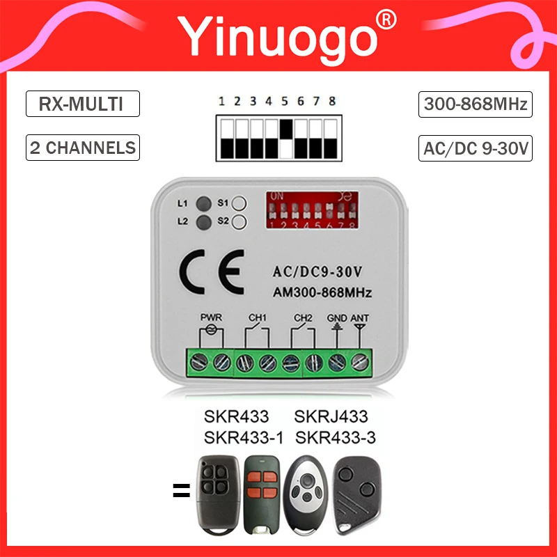 ガレージドアリモコン,RX-MULTI, 9v-30v,seip用,skr433,SKR433-1, SKR433-3, 433.92mhz