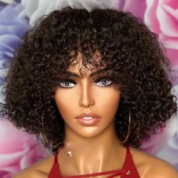 Joedir Kurze natürliche Pixie Bob Jerry Curly Cut Echthaarperücken mit Pony brasilianische Echthaarperücke Highlight farbige Perücken für Frauen