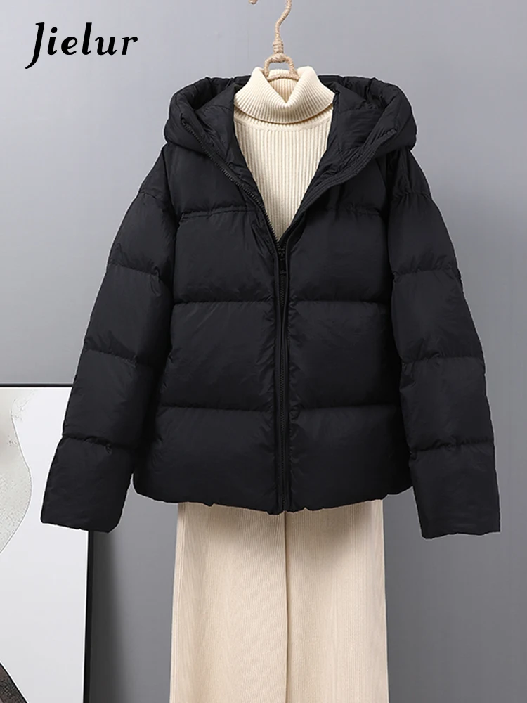 Jielur Winter New Korean Women Parkas Simple Basic Street Chic Woman Parkas White Black Khaki Yellow Casual Loose Coat Female