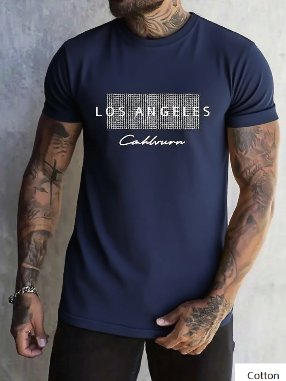 

Printed Cotton Jersey with Los Angeles Cahlvurn Motif Trendy Printed Brand Pure Cotton T-shirt Short Sleeve Unisex Round Neck