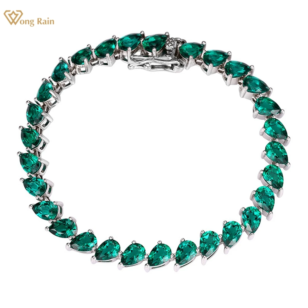 Wong Rain Vintage 925 Sterling Silver Marquise Pear Cut Emerald Ruby Gemstone Bracelets Bangle Fine Jewelry Anniversary Gifts