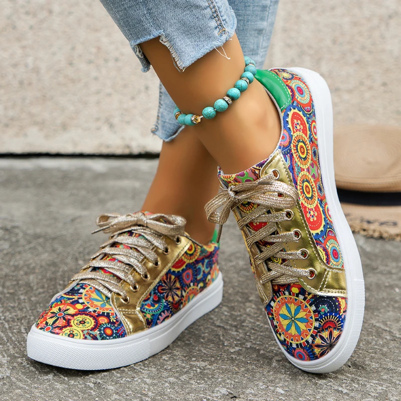 

2024 Autumn New Women Fashion Printed Quality Low-Cut Flat Luxury Sneakers Women Comfortable Walking Shoes Zapatos De Mujer