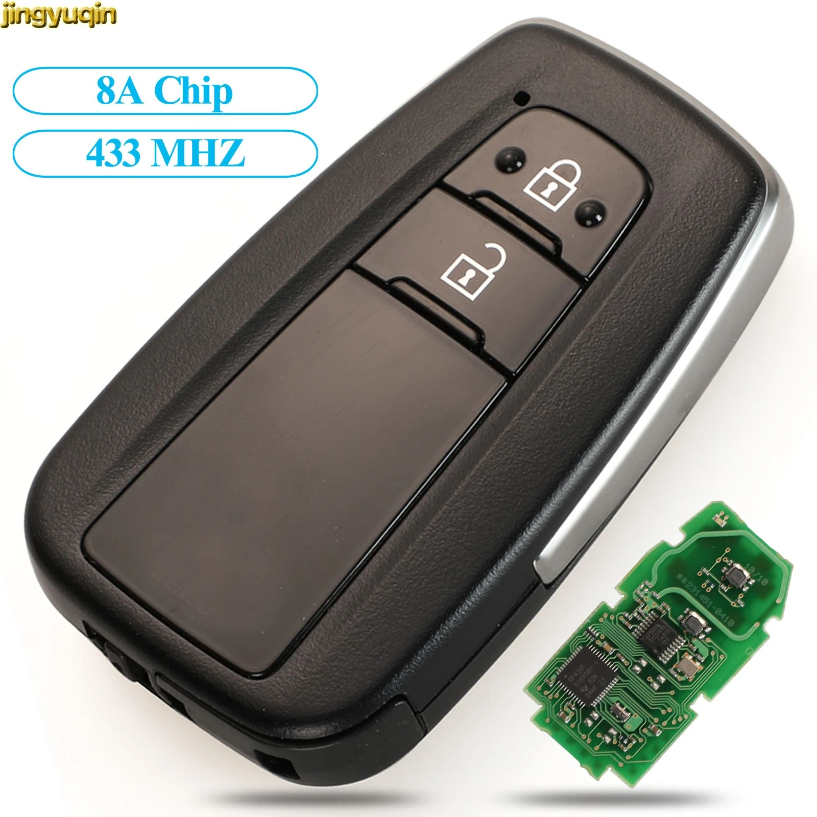 Jingyuqin Remote Smart Car Key ASK 433MHz 8A Chip For Toyota CHR C-HR IzoA Rav4 2017-2020 Board No. 0410 Keyless-Go 2 Button