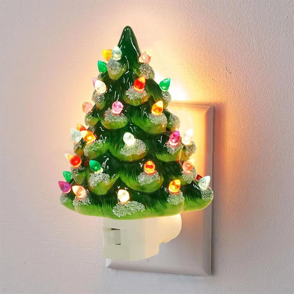 Green Christmas Tree Night Lights 2025