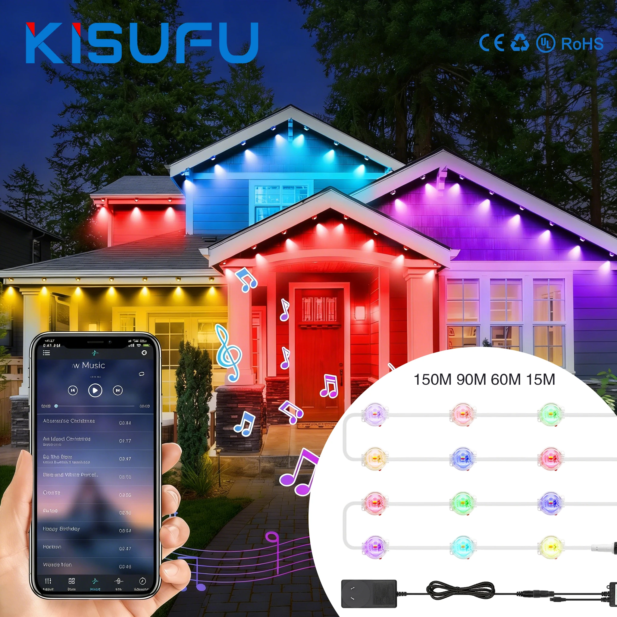 150m-90m-60m-スマートrgb軒下ライト-アプリ＆リモコン式-永久屋外ledストリングライト-クリスマス-新年-屋根-パーティー-結婚式-デコレーション