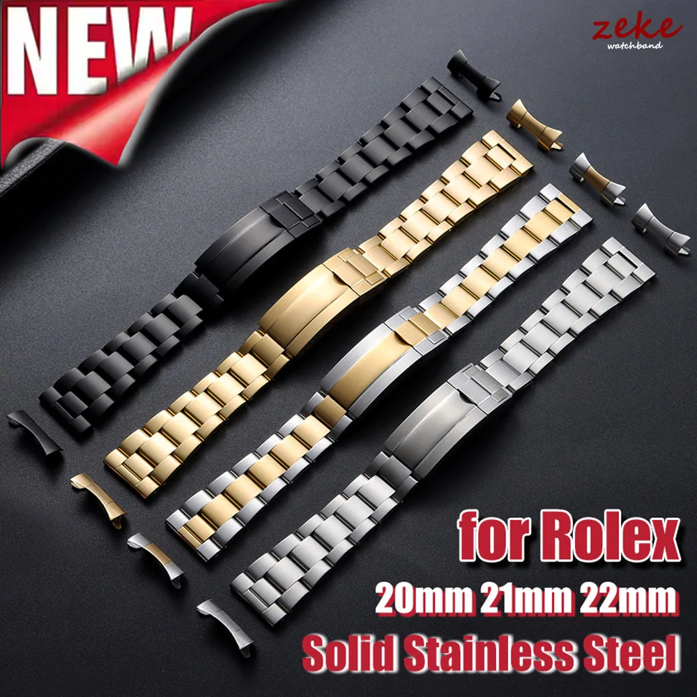 

Luxury Curved Flat End Watch Strap 20mm 21mm 22mm Solid Stainless Steel Bracelet for Rolex for Oyster Metal Folidng Buckle Band