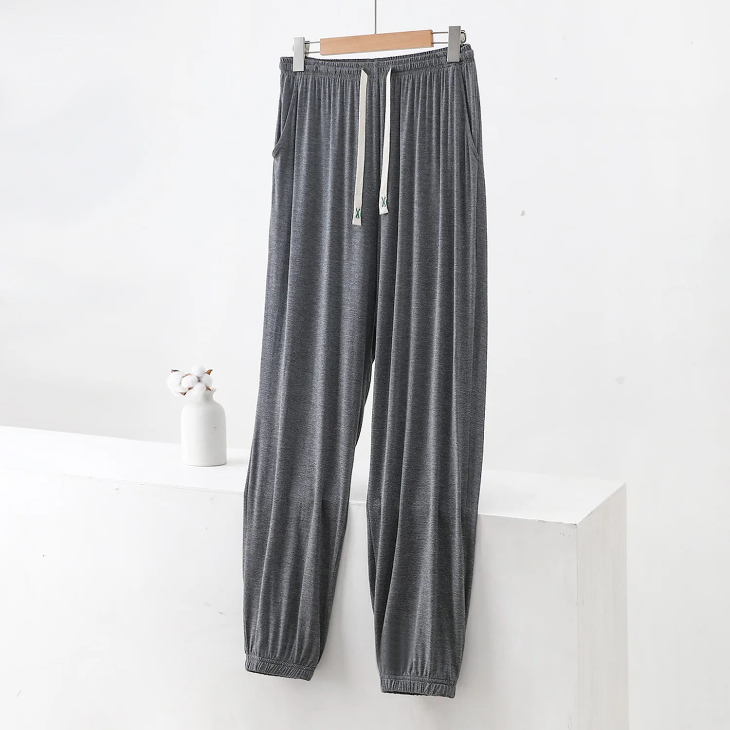 Men's Modal Ice Silk Thin Pants Summer Lightweight Breathable Casual Home Pants Plus Size Air Conditioning Sleep Bottoms
