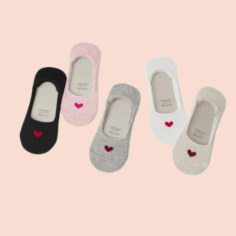 5 Pairs Love Heart Socks Silica Gel Non-slip Boat Socks Low Help Shallow Mouth 2024 New Product Woman Socks High Quality Socks