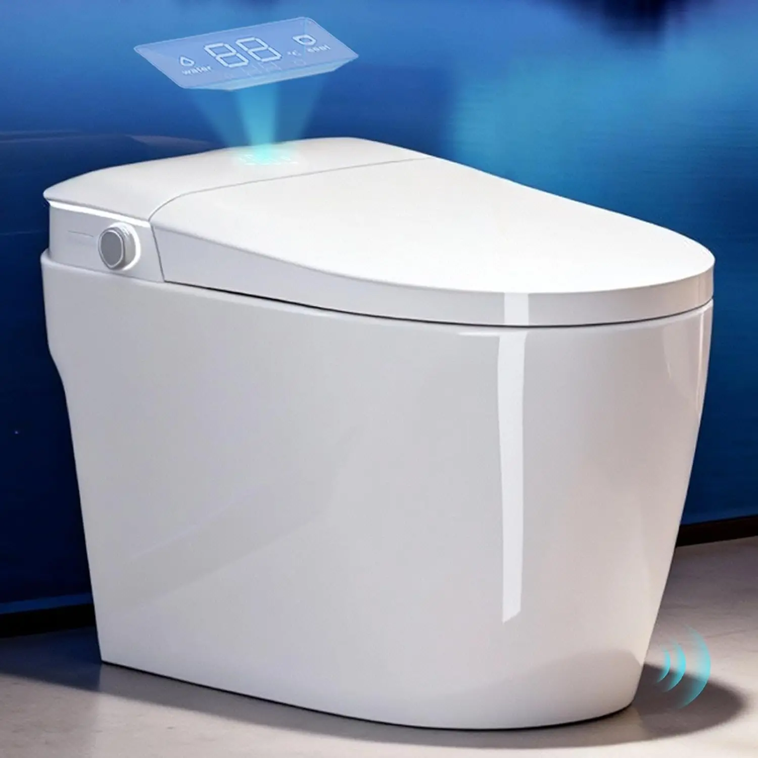 

Умный унитаз без бачка со встроенным биде, автоматическим открыванием/закрыванием крышки, датчиком движения ногой, подогревом сиденья, подачей теплой воды и сушки, функцией пены, индивидуальными настройками