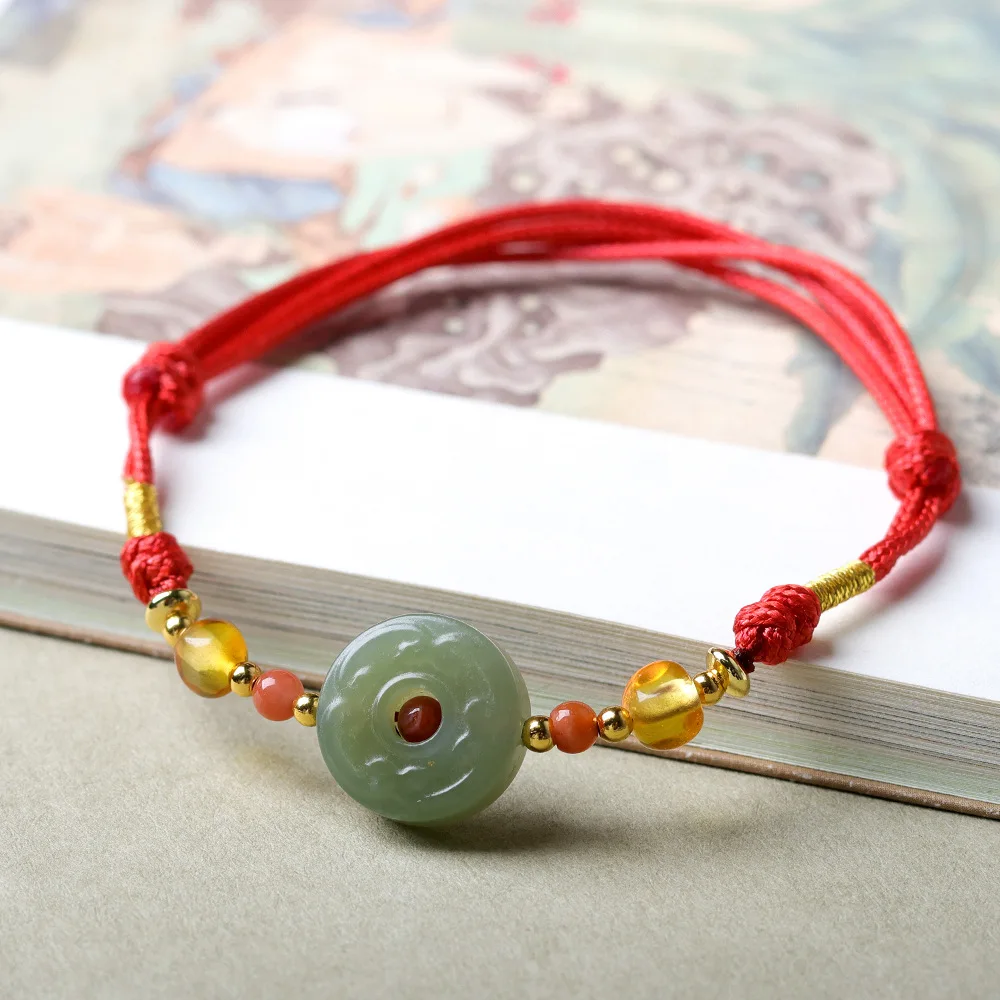 

2026 Year of Birth Red String Bracelet Handwoven Hetian Jade Peace Buckle Bracelet for Men Women Couples Gifts