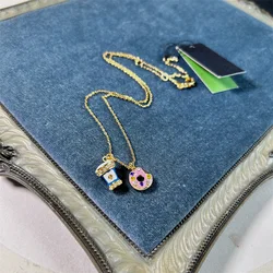 K New Sweet Fashion Colorful Enamel AB Asymmetrical Ice Cream Cone & Donut Fun Necklace for Women,Fashion Jewelry