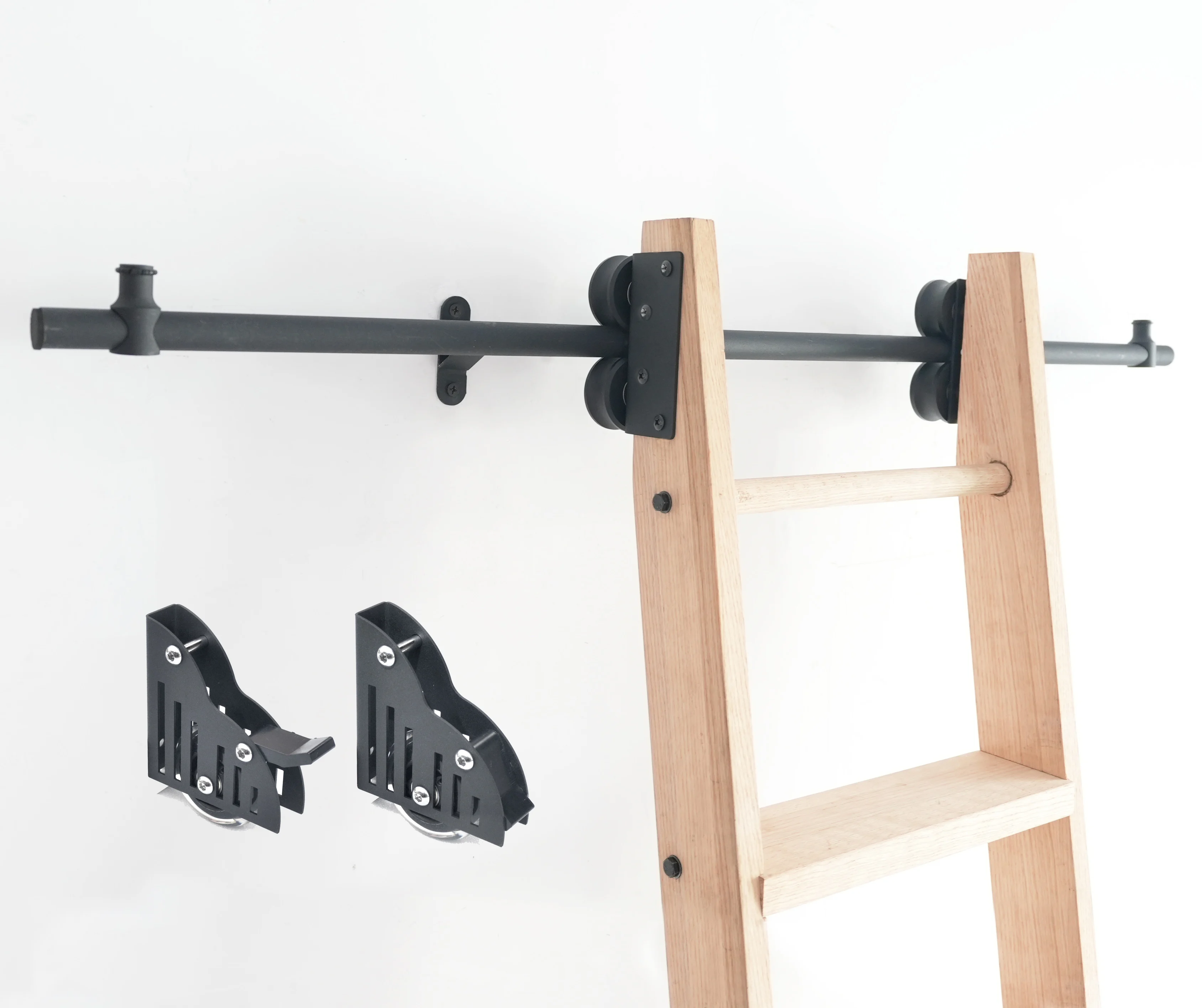 DIYHD 6.6FT Sliding Library Hardware Rolling Full Set Track Kit(No Ladder),Floor Roller with Brake