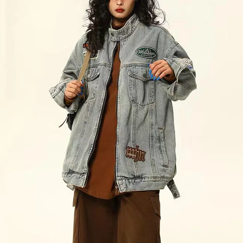 

Vintage Oversize Jean Jacket for Women 2024 New Fashion Spring Autumn Denim Jacket for Women Clothing