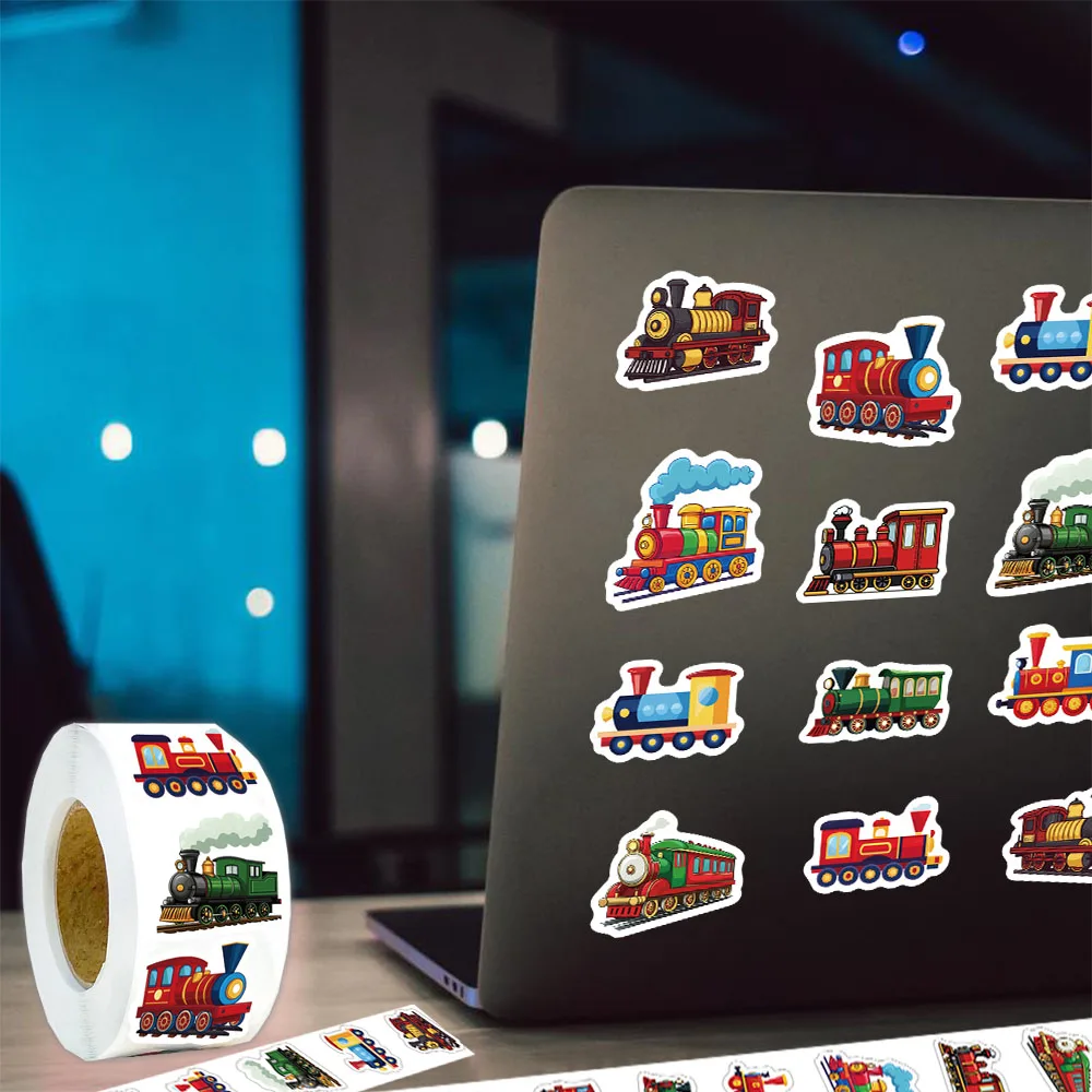 500PCS/Roll Cute Cartoon Train Roll Sticker Transportation Reward Ins Decoration Account Phone Case Water Cup Background Decor