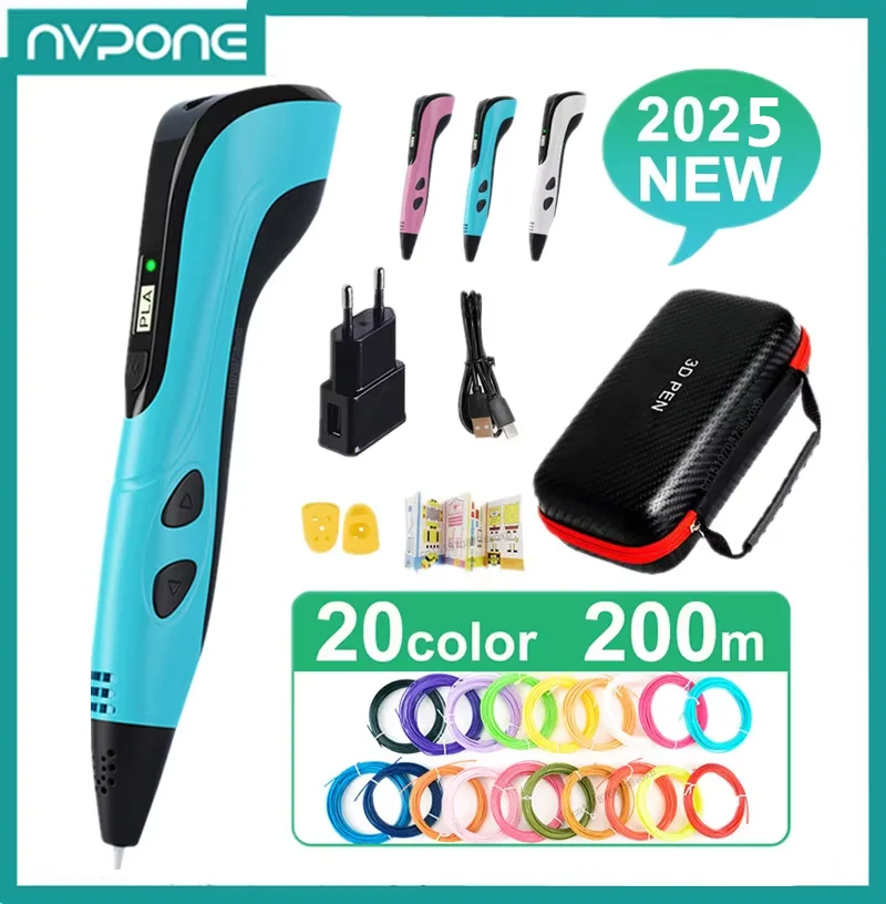 Conjunto de canetas de impressão 3D para crianças, DIY, aniversário da criança, Natal, presente criativo com filamento PLA, estojo de viagem, novo, 2023