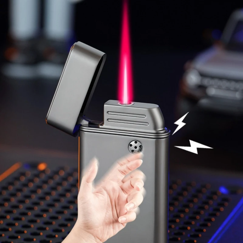 2024 Metal Intelligent Induction Ignition Windproof Jet Red Flame Gas Lighter LED Visible Gas Window USB Electric Lighters Gifts