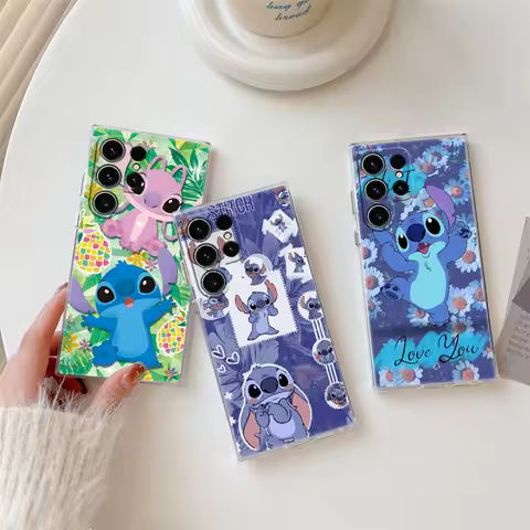 Cute Baby Stitch Phone Case For Samsung Galaxy S24FE S25 S23 S21 Ultra S20 S24 FE S22 Plus NOTE10 20 A35 A55 5G Case Clear Cover