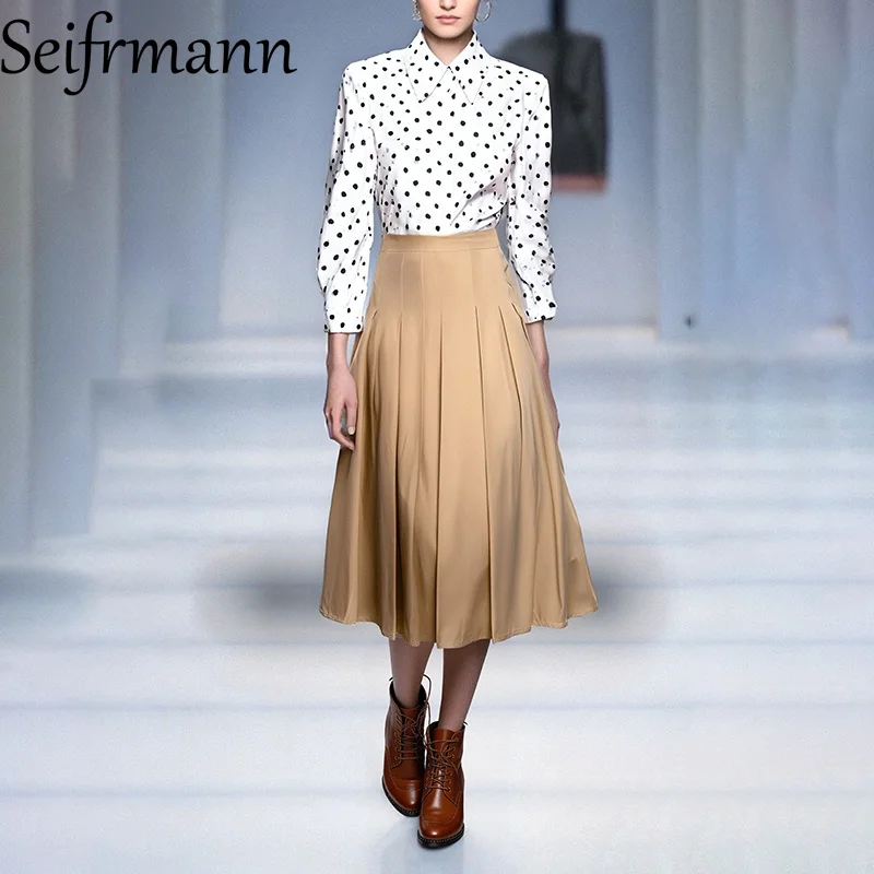 

Seifrmann Song Hye Kyo's same shirt polka dot long sleeved shirt top paired with a mid length skirt set