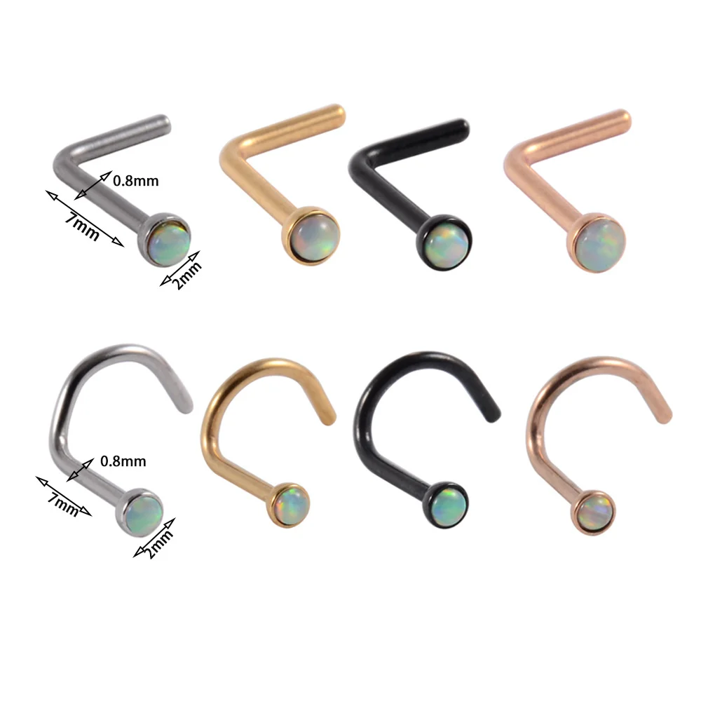 1PC Surgical Steel Opal Nose Bone Ring Crystal Heart Star Round Top Screw Nose Piercing Retainer Holder Nazir Stud Body Jewelry