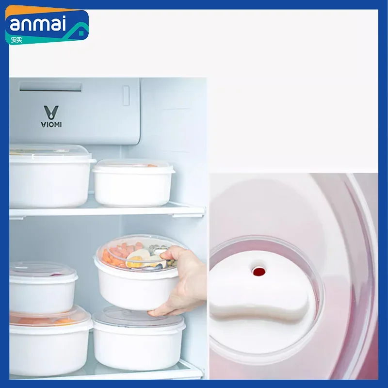 Anmai White Plastic Camping Storage Box 3pcs Food Storage Container Set Kimchi Lunch Box Instant Noodle Bowls Microwave Fridge