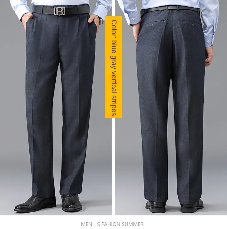 Double Pleated Mens British Pants High Waist Thicken Straight Business Black Formal Clothes For Mens Dress Trousers size 42 44 - Image 4