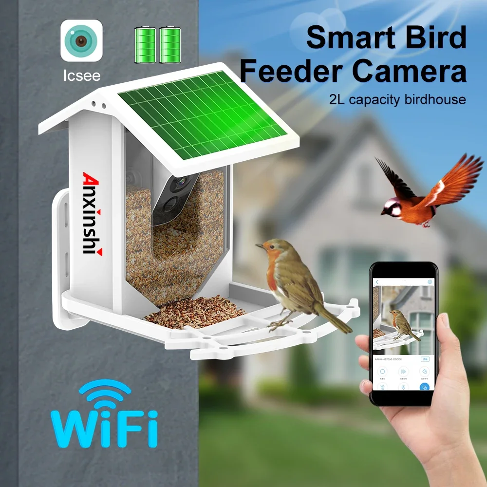 P2P Bird Feeder House IP كاميرا تعمل بالطاقة الشمسية كاميرا 2MP تطبيق ICSee اللاسلكي IP66