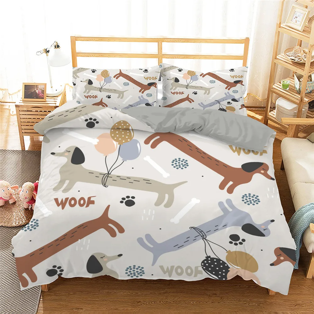 Colorful Dachshund Dog Duvet Cover King Queen Lovely Cartoon Sausage Puppy Bedding Set Cute Animal Comforter Cover for Boys Girl