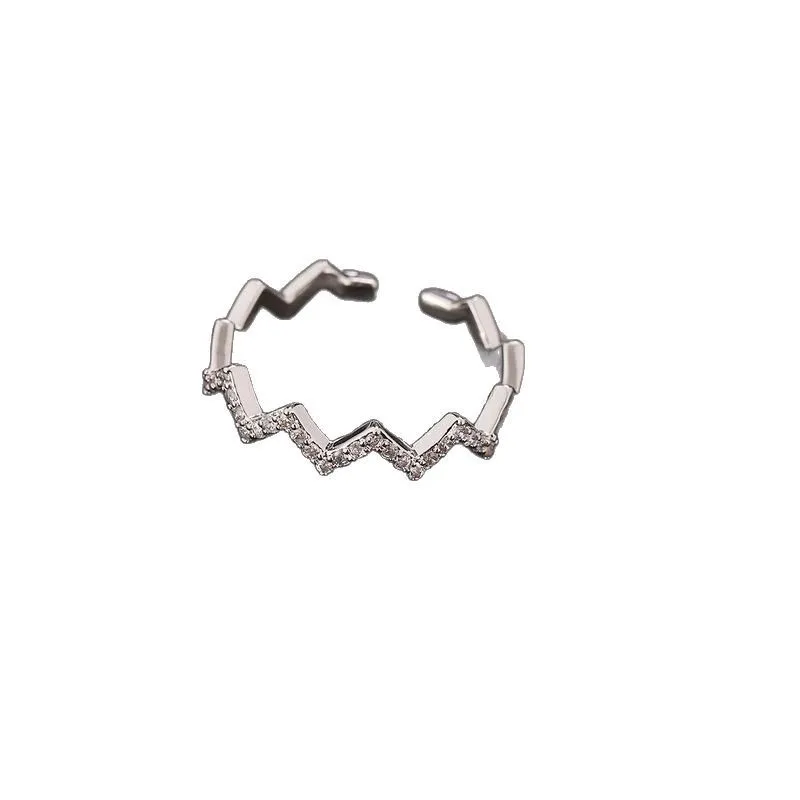 925 Sterling Silver Wave Shaped Zircon Ring Korean Version Fashionable Exquisite Jewelry Gift Elegant Finger Ring for Women
