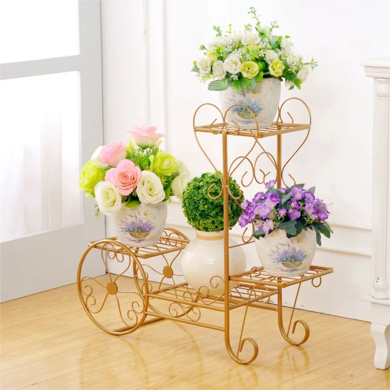 Plant Stand Iron Multi-Layer Floor Standing European Wheel Design for Balcony Living Room Pothos Succulent Flower Pot Rack