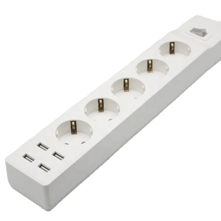 

europe multi electrical extension socket 2P+E 5 gang with switch&4 USB /5 gang power strip with 4 USB