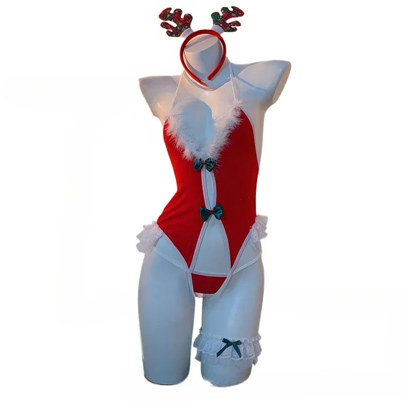 Christmas Sexy Red Backless One-piece Temptation New Year Pajamas Uniform Anal Women\'s Halloween Costumes Sex Products Costume