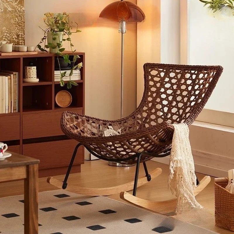 

rattan lobster chair, outdoor leisure single recliner Internet celebrity balcony rattan chair, new gray rocking chair wood