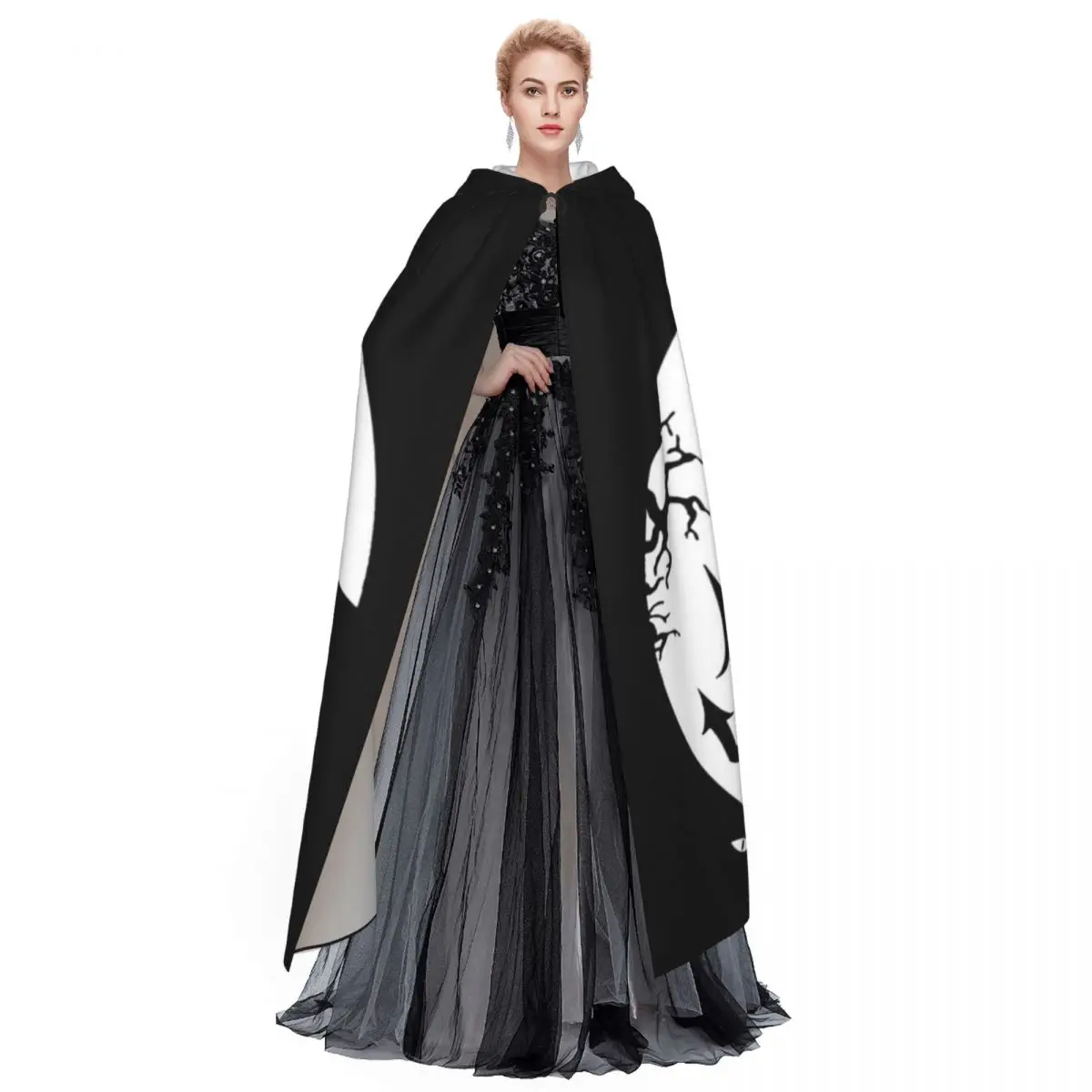 Saint Bernard Dog And Moon Halloween Long Hooded Cloak Witch Medieval Costume Cosplay Cape HalloweenCoat Adult Unisex