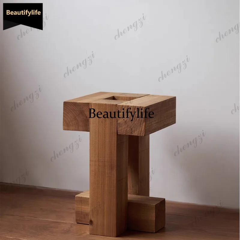 D80 log wind solid wood edge few modern corner few wabi sand wind texture homestay low stool sofa edge few