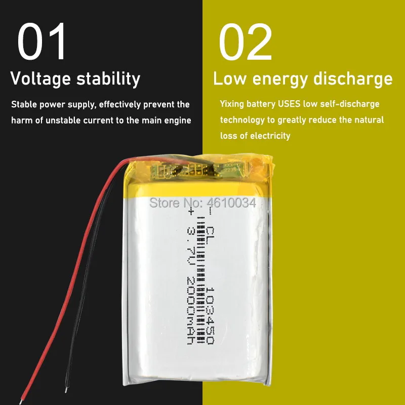 High Capacity 103450 3.7 V Lithium Polymer Battery 2000 Mah Li-po Li-polymer MP5 GPS Bluetooth Speaker Cells Solar Lamp