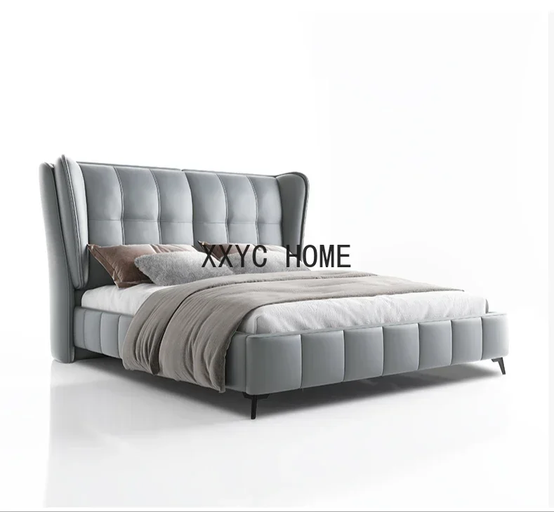 

Роскошная современная кожаная кровать, двуспальная кровать, главная спальня, 1,5/1,8 м, бежевая кровать, матовая кожа, мягкая