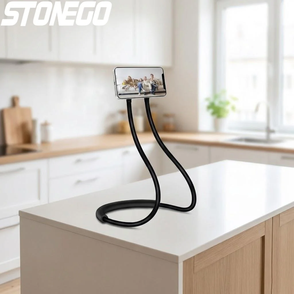 

Retractable Neck Hanging Selfie Pole Stand Adjustable 360° Free Rotation Universal Phone Holder for Desktop Bed Car