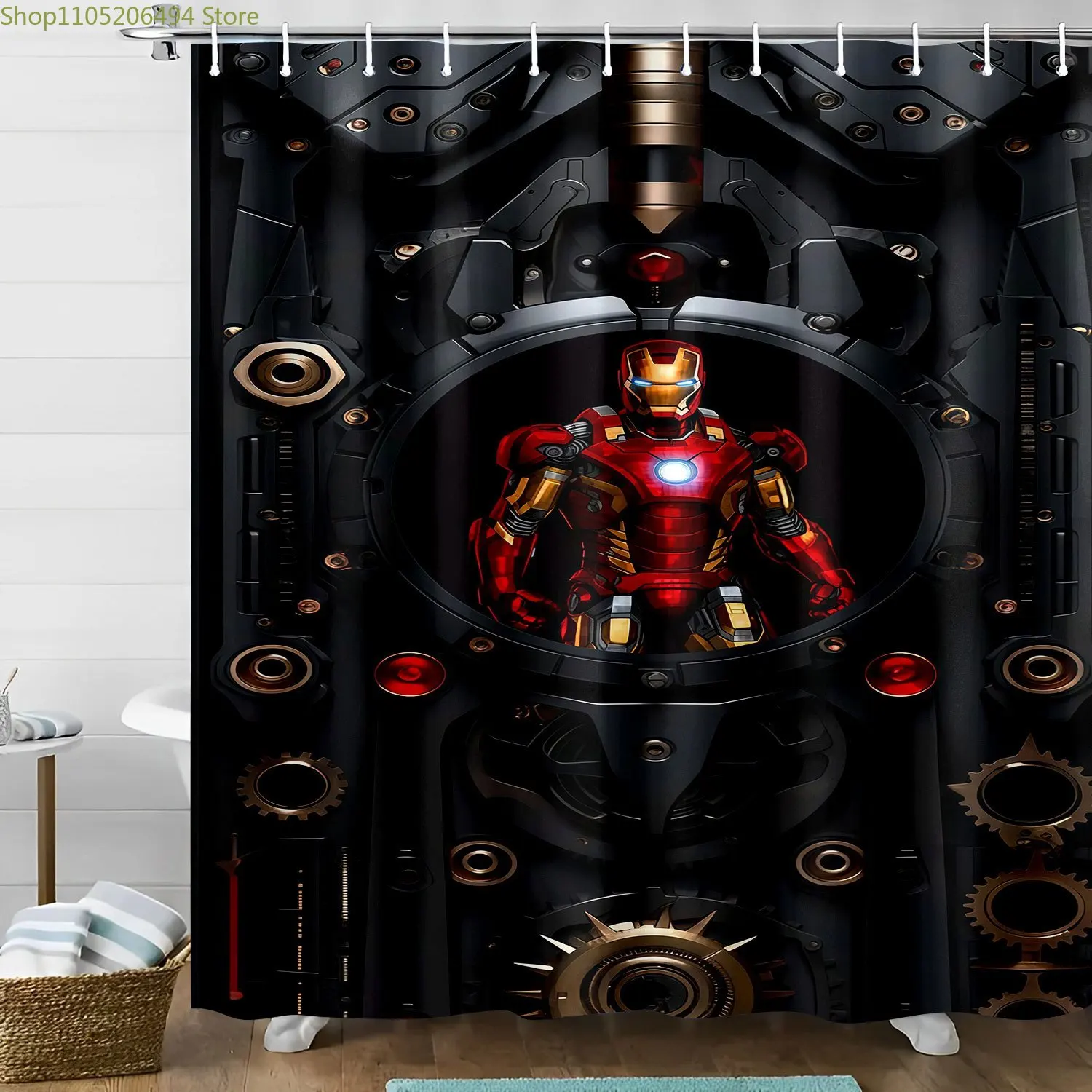 

1pc MARVEL Iron for Man Printed Shower Curtain with Hooks - High-Quality Polyester Fabric, Vibrant Superhero Design, Durable B