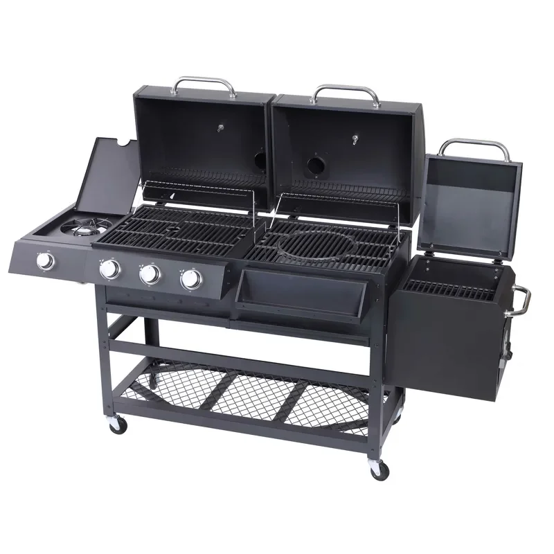Round Charcoal BBQ Grill Powder Coated Black Barbecue Grills Outdoor Camping Picnic Patio Backyard Cooking Equipment