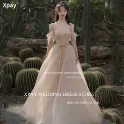 XPAY Sweetheart Champagne Sparkly A Line Evening Dresses Shiny Sequin Korean Photos Shoot Bow Corset Custom Formal Party Dress