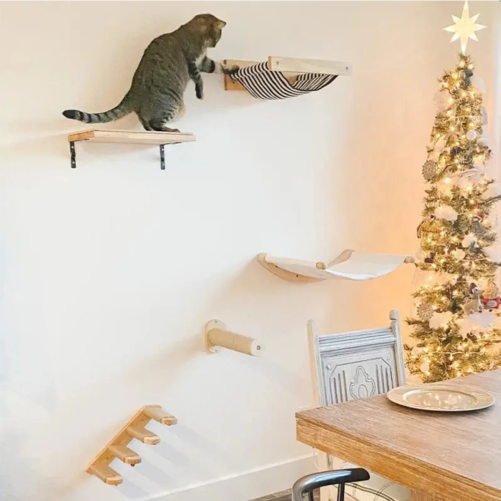 Wall-mounted Cat Climbing Frame 50cm Cat Climbing Ladder  Hammock  Activity Sisal Cat Grab Post Cat Pedal Indoor Cat House