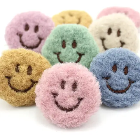 12Pcs 4.5cm Cartoon Plush Smiling Face Appliques For Handmade Headwear Hairpin Crafts Decor Accessories DIY Bag Clothing Patches