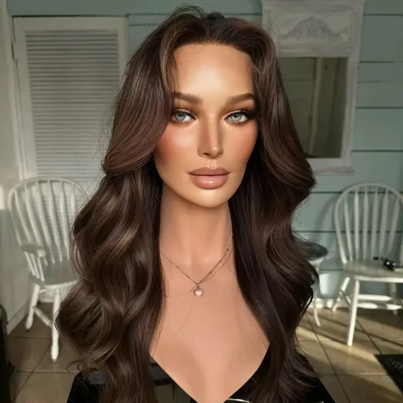 لينة الجسم Wavw شعر مستعار 13x4 أومبير براون الكستناء Balayage شعر مستعار الاصطناعية الدانتيل شعر مستعار أمامي مع الكثافة الطبيعية ألياف مقاومة للحرارة #2